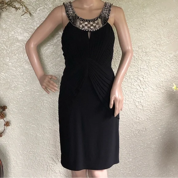 Sue Wong | Dresses | Sue Wong Black Beaded Necklace Deep V Cutout Sheath  Dress Size 2 | Poshmark